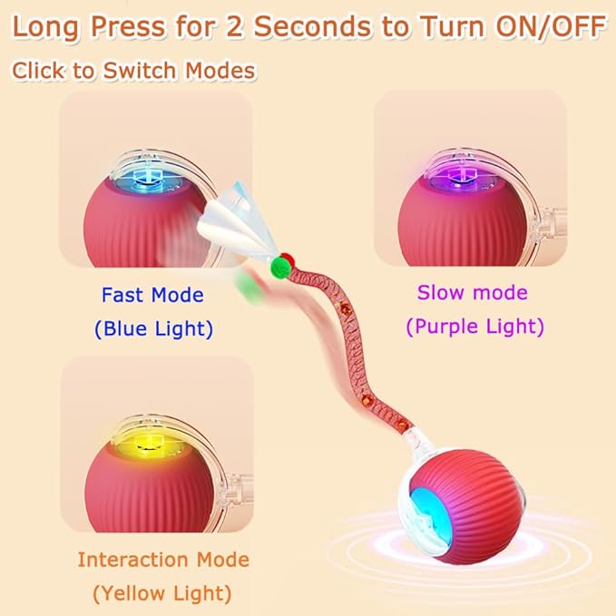 1PC Interactive Cat Toys for Indoor Cats,2025 New Generation Interactive Cat Ball Toy with Elastic Mesh Tail,Automatic Cat/Kitten Toys with Chirping & Motion Activate,Cat Toys for Bored Indoor,Blue