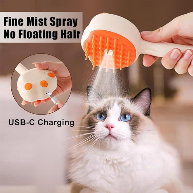 Cat Steam Brush, Pet Grooming Brush USB Charging Dog Spray Comb with Water Tank for Cats Dogs Hair Shedding