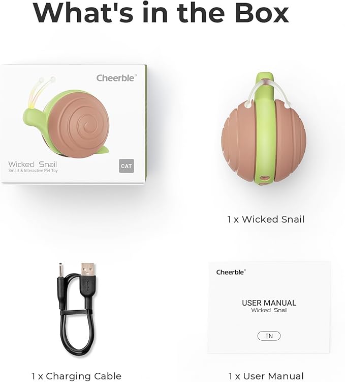 Cheerble Interactive Cat Toy for Indoor Cats, Wicked Snail Kitten Toys, Automatic Cat Toys with LED Lights, Rechargeable Moving Toys for Cats, Smart Stimulating Electric Pet Toy (Brown)