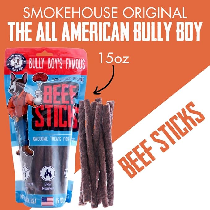 Bully Boy's Famous Beef Sticks Dog Treats | Free from Wheat, Corn, Soy, or Gluten | USA Sourced Ingredients | with Smokehouse Beef | Made in Utah | 15 oz - 3 Pack