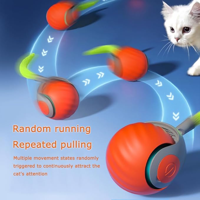 Speedy 2.0 Tail Cat Toys for Bored Indoor Adult Cats,2025 New Generation Interactive Cat Toys for Indoor Cats,Automatic Moving Ball with Tail,Cat, Orange
