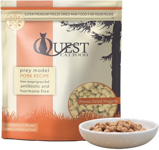 Quest Cat Food Freeze-Dried Raw Bite-Sized Nuggets - Pork Recipe - Raw Food for Cats - 10 oz