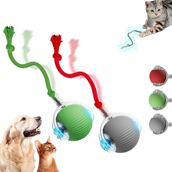 Yilia Interactive Rolling Cat Dog Ball Toy, Upgrade Automatic Moving Cat Toys, Self Rolling Dog Ball Interactive Cat Toys, Smart Automatic Electric Balls Toys for Bored Cats Dogs (GR+GN)