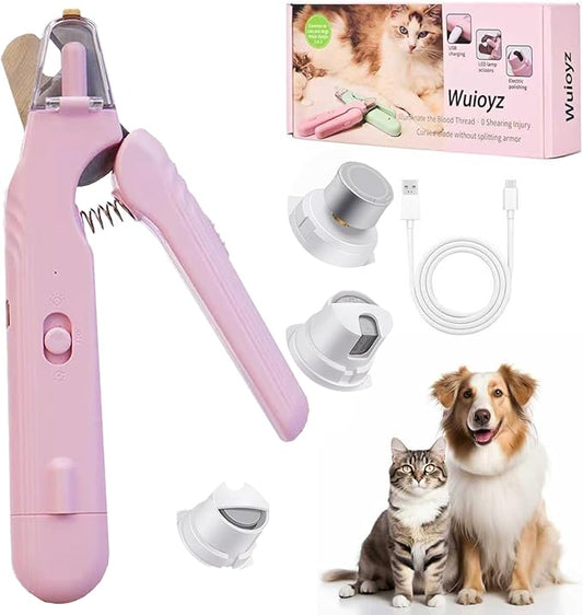 2-in-1 Dog Nail Grinder &Dog Nail Clippers with Light，Cat Nail Clippers ，Ultra-Quiet, USB Rechargeable, Multiple Grinding Methods, and Splash Guard for Large Medium Small Dogs Cats Pets(Pink)