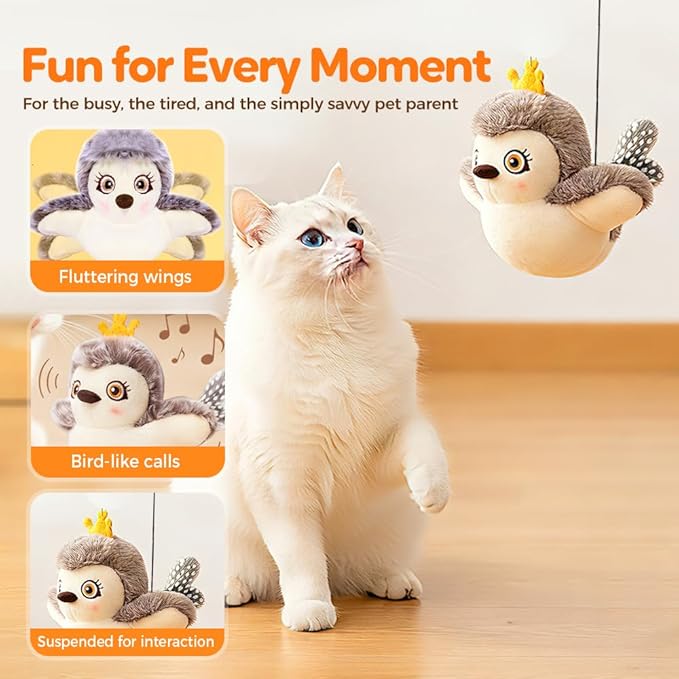 Flapping Bird Cat Toy, 2026 Upgrade Simulated Chirping Bird Cat Toy Flapping Wings, Rechargeable Toy for Indoor Cats (Brown)