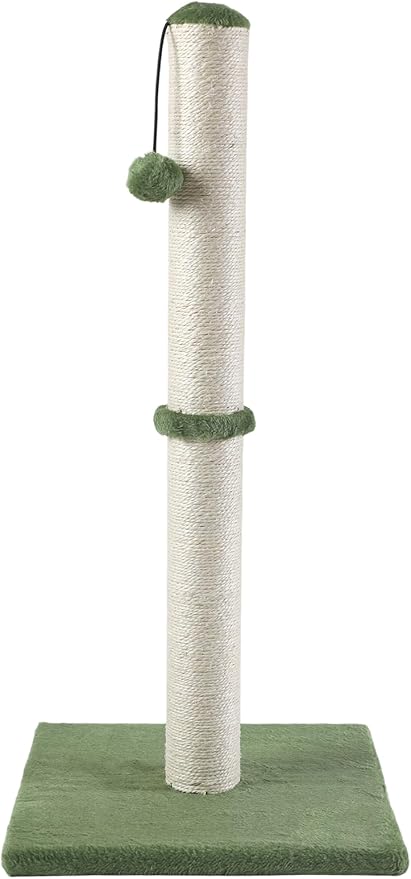 Dimaka Tall Cat Scratching Post, Claw Scratcher with Sisal Rope and Covered with Soft Smooth Plush, Vertical Scratch [Full Strectch] for Standard Size Cats (Green, 29 inches for All Cats)
