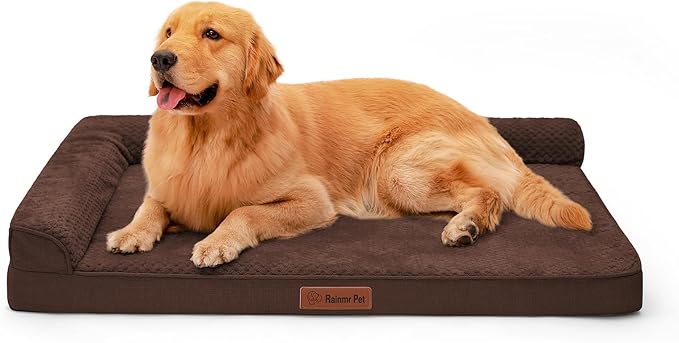 Orthopedic Dog Beds for Large Dogs, Memory Foam Dog Beds Large Sized Dogs, Washable Removable Cover, Nonskid Bottom, Waterproof, for Indoor, Outdoor, Crate ＆ Car Use, 41x27x6 Inches, Brown Grey