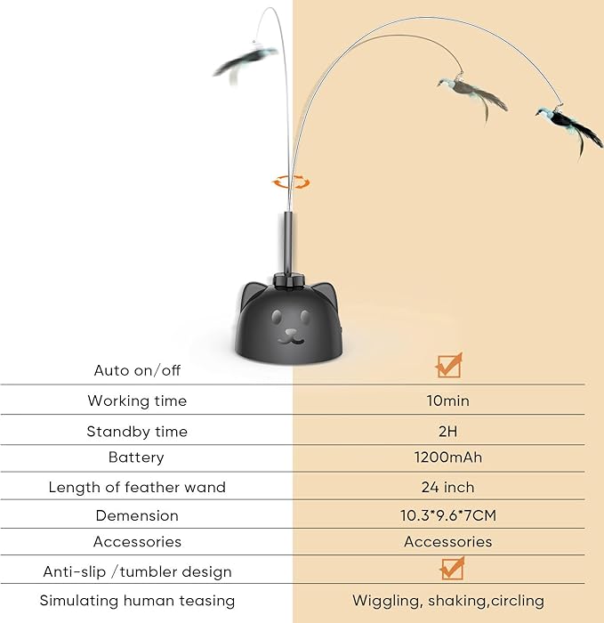 Interactive Cat Toys for Indoor Cats - Automatic Flying Bird Feather Toy, USB Rechargeable Electric Cat Teaser with Strong Suction Base, Smart Motion Activated Self-Play Enrichment Toy for Bored Cats