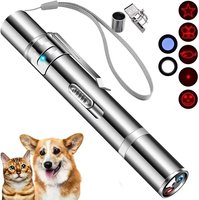 Laser Pointer, Cat Toys, Cat Laser Toy Pointer with 5 Adjustable Patterns, Dog Laser Toy, USB Recharge Laser, Long Range and 3 Modes Training Chaser Interactive Toy