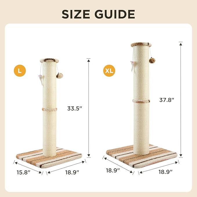 Joydeco Cat Scratching Post 34 Inches Heavy Duty and Thick Scratching Post Sisal Rope with Hanging Ball and Mice for Indoor Cats(Coffee)