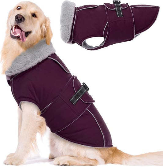 Lelepet Warm Dog Coat Waterproof Dog Jacket for Extra Large Dogs Reflective Fleece Vest with Adjustable Buckle Hook & Loop Windproof Cold Weather Coats for Small Medium Large Dogs, Dark Purple, XXXL
