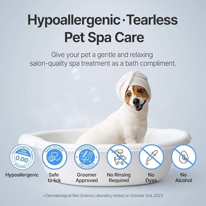 PetO’Cera Blue Marine Bath for Dogs, Deep Sea Water, Soothes Dry, Itchy Skin, Removes Debris, Conditions Coat, Anti-Lick Paw Soak, Hypoallergenic, Tear-Free, No-Rinse Dog Spa, Dog Grooming, 3.3 lbs