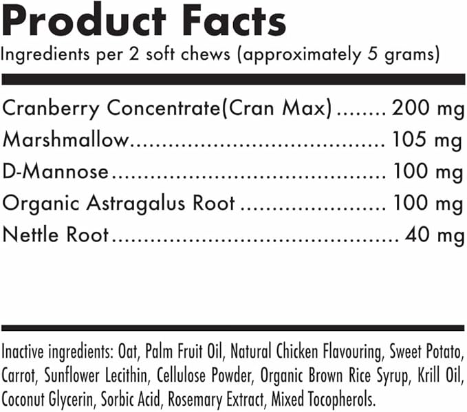 Cranberry UTI Chews for Dogs Bladder Support + D-Mannose Supports Kidney Urinary Tract and Bladder Health Natural Cranberry Wellness Supplement Immune System Booster Natural Pet Antioxidant 30 Chews
