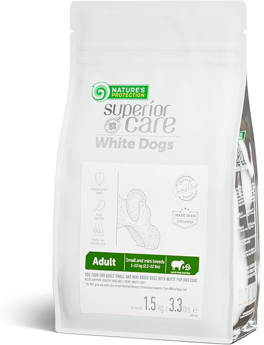 Nature's Protection Dry Dog Food for Small Breed - High Protein Tear Stain Diet for White & Light Fur Adult Dogs - Small Bites Kibble (Superior Care - Lamb and Rice, 3.3 lb)