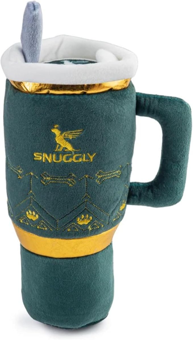 Haute Diggity Dog Holiday Snuggly Cup Plush Dog Toy for Small, Medium & Large Dogs, Interactive Funny Christmas Squeaky Toys, Soft, Durable, Machine-Washable, Safe & Cute Birthday Gift for Dogs, Green