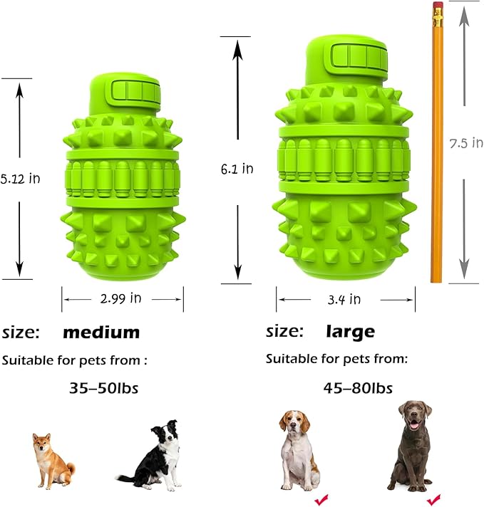 PIFFZEDO Dog Toys for Aggressive Chewers,Interactive Natural Rubber Chew & Squeaky Toy for Large Medium Breed,Dog Toothbrush,Tough & Durable (Green,Large)