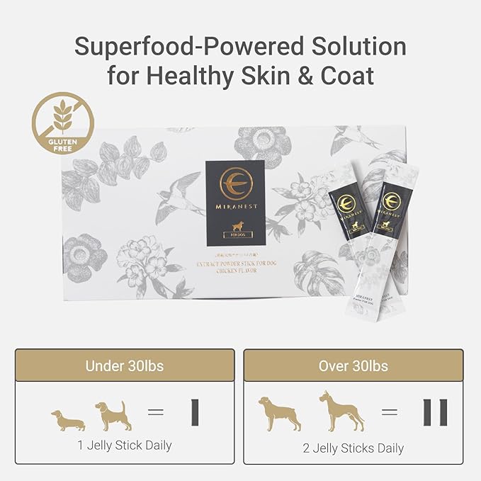 Powder for Dogs - Natural Swiftlet Nest & Collagen Supplement for Dog Allergy, Itching Skin, Hot Spots, Coat & Immune Support, Chicken Flavor, 30 Sticks 3.5 Oz