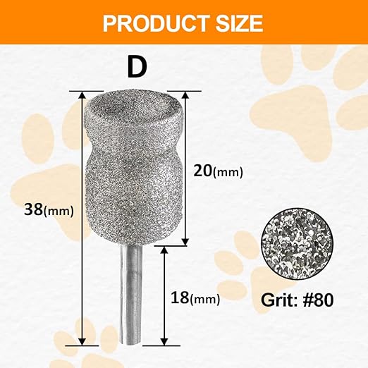 Diamond Rotary Pet Nail Grinder Bits Dog Nail Grinder Replacement Head -5PCS 1/8" Replacement Grinder Wheel for Animals Nail Care(D)