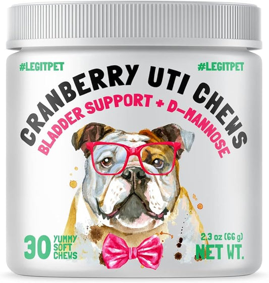 Cranberry UTI Chews for Dogs Bladder Support + D-Mannose Supports Kidney Urinary Tract and Bladder Health Natural Cranberry Wellness Supplement Immune System Booster Natural Pet Antioxidant 30 Chews
