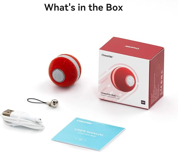 Cheerble Interactive Cat Ball Toy, Automatic Moving Ball Toy for Indoor Cat Kitten, Electric Pet Toy Fun Gift with Light, High Energy Cat Toys, Red