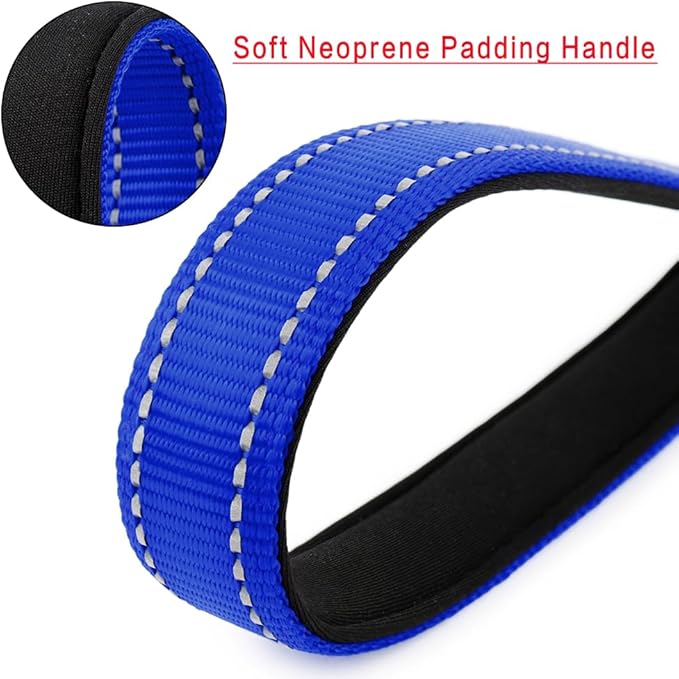 PLUTUS PET Short Dog Leash, Reflective Nylon Padded Handle, Strong Traffic Leash with Carabiner Clip, Perfect for Large or Medium Dogs (10”，Royal Blue)