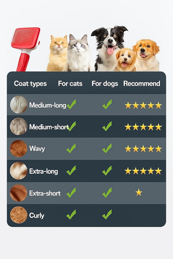 Self Cleaning Slicker Brush, Dog Cat Bunny Pet Grooming Shedding Brush, Easy to Remove Loose Undercoat, Pet Massaging Tool Suitable for Pets with Long or Short Hair (Red)