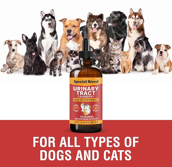 8 Ounce Urinary Tract Infection Treatment for Cats and Dogs - Graduated Dropper (1/4 ML increments up to 1 ML) Cranberry UTI Supplement, Kidney and Bladder Support, 8 oz