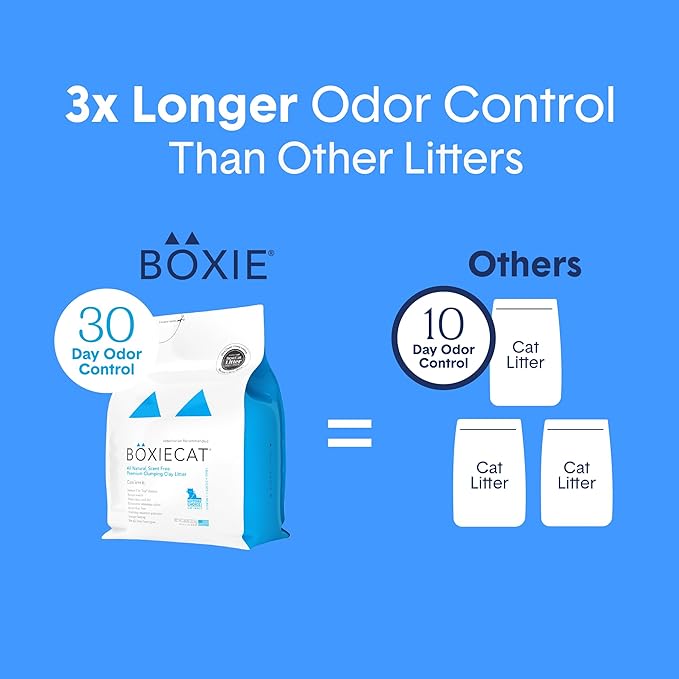 Boxie Unscented 30 Day Odor Control Clumping Clay Cat & Kitty Litter 28 lb, 99.9% Dust-Free, Hard Flat Top Clumps, No Fragrances No Fillers, Long-Lasting, Easy to Scoop