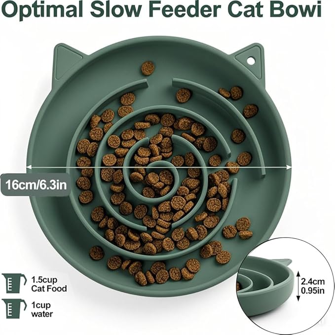 Slow Feeder Cat Bowl, Durable Anti-Gulping Cat Food Bowl for Healthy Digestion, Maze Design Easy to Clean for Wet/Dry Food(Green)