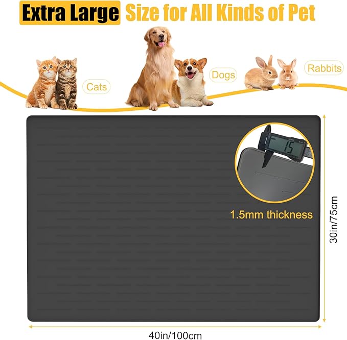 1.5MM Super Thick Dog Food Mat, 40"x30" Silicone Dog and Cat Mats for Food and Water Bowls, Waterproof Pet Feeding Mat for Contain Spills Protects Floors, Multiple Colors & Sizes for Pets, Brown