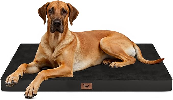 Flat Extra Large Dog Bed, Jumbo Waterproof Dog Bed for Large Dogs, Orthopedic Egg Crate Foam Pet Mat with Removable Washable Cover, Black