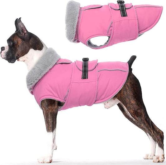 Lelepet Warm Dog Coats for Small Dogs Waterproof Dog Winter Jacket Reflective Pet Fleece Vest Windproof Cold Weather Coats with Adjustable Buckle & Leash Hole, Pink, S