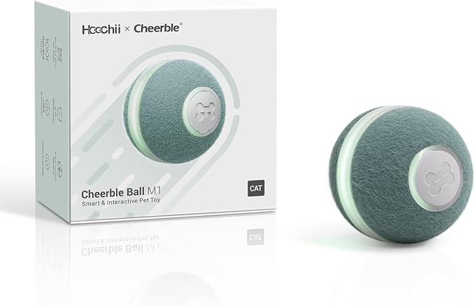 Cheerble Interactive Cat Ball Toy, Automatic Moving Ball Puzzle Toy for Indoor Cat Kitten, Smart Anti-Depression Pet Toy Fun Gift with Light (Green)