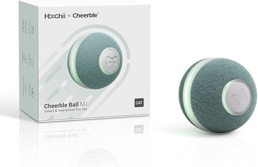 Cheerble Interactive Cat Ball Toy, Automatic Moving Ball Puzzle Toy for Indoor Cat Kitten, Smart Anti-Depression Pet Toy Fun Gift with Light (Green)