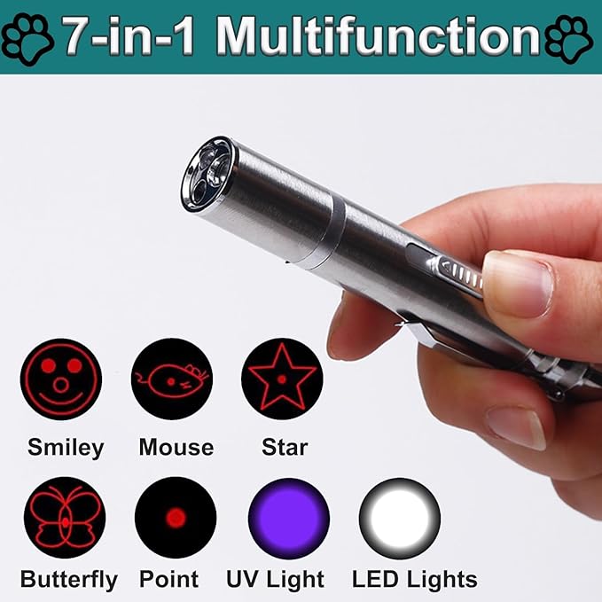 IVVTRYI Laser Pointer 2 Cat Toys for Indoor, Rechargeable, 7 Adjustable Wand Red Light Pet Interactive Cat Mouse Toys to Keep Busyfor Kitten Dog Chase Play