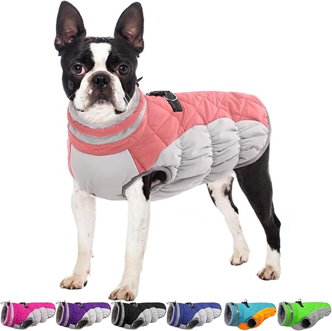 Dog Jackets for Medium Dogs,Medium Dog Coat,Warm Pet Winter Coat Zip Up Back,Waterproof Dogs Jacket with D-Ring,Pet Cold Weather Coats with Fleece Lined, Snowsuit Pug Boston Terrier,Pink,M