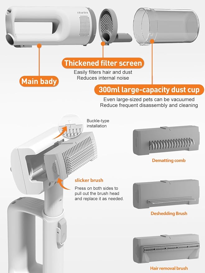 Dog Vacuum For Shedding Grooming, Pet Grooming Vacuum For Dogs Cat, Vacuum Pet Hair Remover Tool with Slicker Deshedding Dog Brush for Shedding Dematting Comb Kit