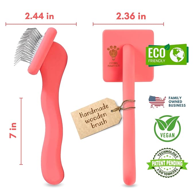 Pet Slicker Brush With Soft Massage Grooming Stainless Steel Pins - For Dematting, Shedding Fur, and Undercoat - Ideal Gift for Professional Pet Groomers - Long Slicker Brush (Coral, Flat Small)