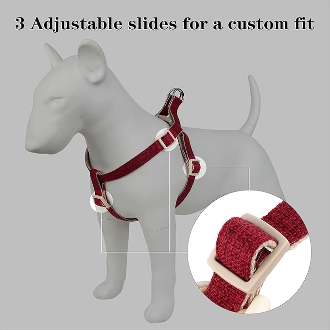 Plutus Pet Cotton Hemp Step in Dog Harness, Sustainable, Lightweight and Escape-Proof, Quick Fit Dog Harness for Puppy Small Medium and Large Dogs, Dark Red, S