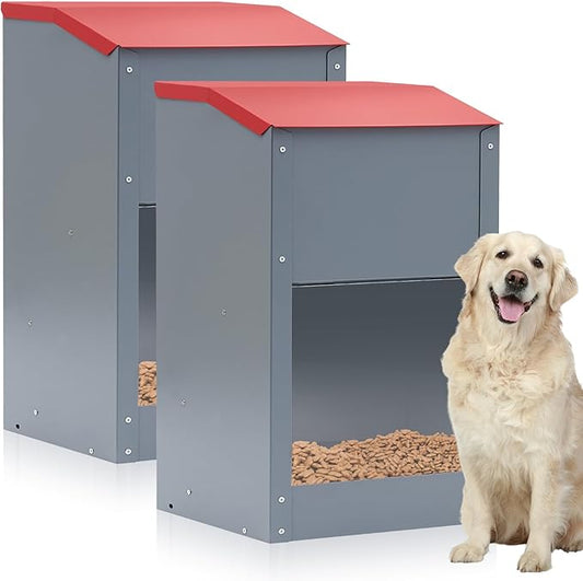 2 Pcs 25 Lbs Large Galvanized Automatic Dog Feeder Dog Food Dispenser with Handle Acrylic Panel Galvanized Gravity Feeder Thickened Rust Proof Outdoor Hanging for Doggie Breed Food Container