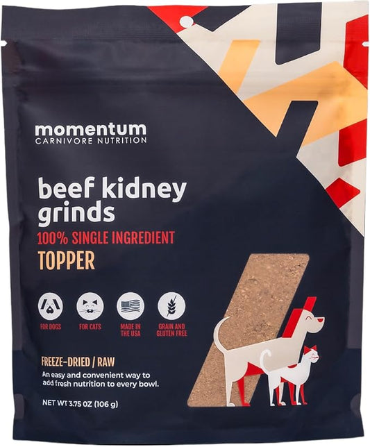 Momentum Carnivore Nutrition Freeze-Dried Beef Kidney Pet Food Topper – Single-Ingredient, All-Natural Topper – High-Protein for Dogs and Cats, Grain-Free and Made in The USA– (3.75 oz Bag)
