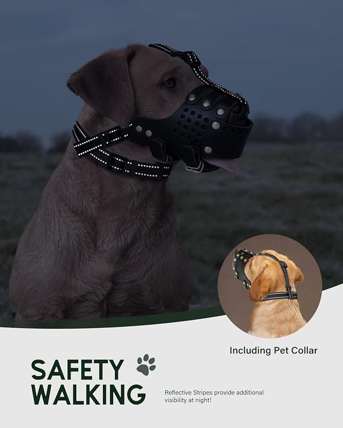 Dog Muzzle, Leather Basket Soft Muzzles Medium Large Breeds, Pitbull Dog Muzzle Amstaff Staffordshire Terrier, German Shepherd Dalmatian Doberman Adjustable (L)
