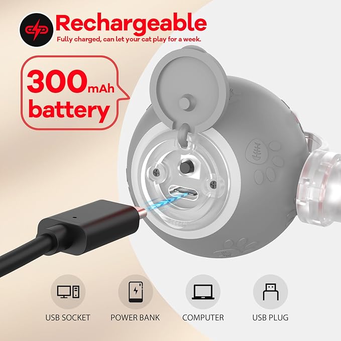 Interactive Cat Toys for Bored Indoor Cats - Motion Activated Fun with RGB Lighting, 2 Speed Settings & 3 Modes - Perfect for Cats & Kittens! (Gray)