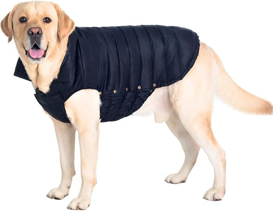 SPACE LION Dog Puffer Jacket, Down Winter Coat, Durable Outdoor Coat for Cold and Windy Conditions, Lightweight & Adjustable Fit Coats for Large Dogs, (Black, Size30/5XL)