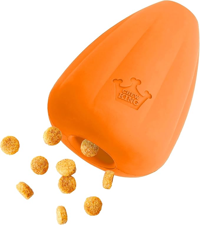 Chew King by Mammoth Premium Treat Dog Toy, Extremely Durable Natural Rubber Toy, Bacon Flavored Dog Treater, Orange X-Large