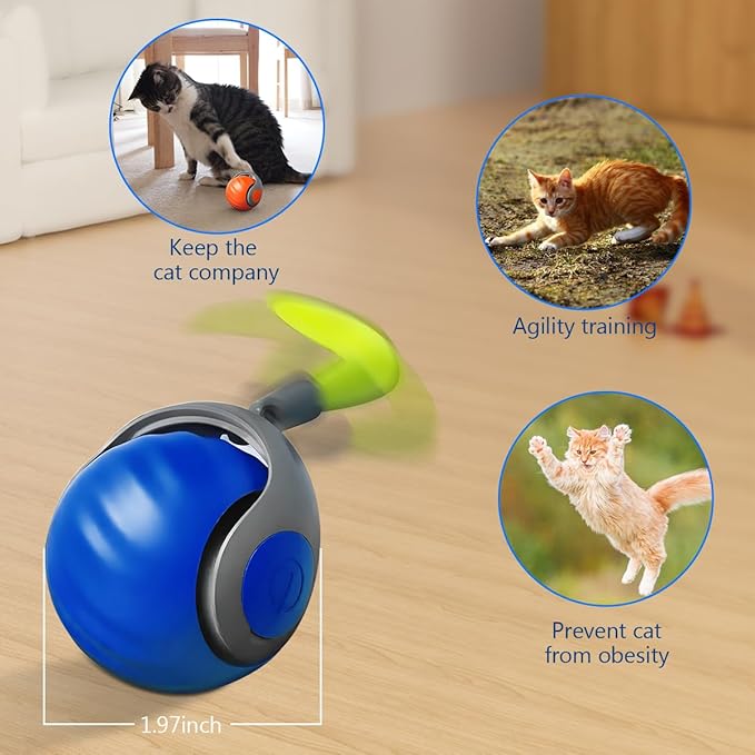 Interactive Cat Ball Toy 2.0 Cat Toy,Smart Interactive Cat Ball Toy for Indoor Cats with 3 Tails 2 Speeds,Obstacle Avoidance Smart Cat Toys for Keep Them Busy for Small/Medium/Large Cats