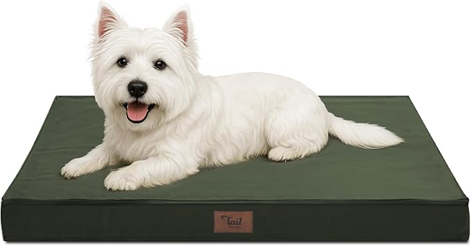 Outdoor Dog Bed for Small Dogs & Cats, Waterproof Dog Crate Mat Orthopedic Egg Crate Foam with Washable Removable Oxford Cover, Dark Green