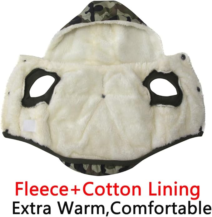 Fleece Lining Extra Warm Dog Hoodie in Winter,Small Dog Jacket Puppy Coats with Hooded,Green Camo S