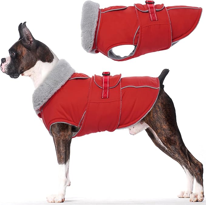 Lelepet Warm Dog Coat - Reflective Waterproof Fleece Vest with Adjustable Buckle Hook & Loop, Windproof Winter Jacket Dog Coats for Small Medium Large Dogs, Red, L