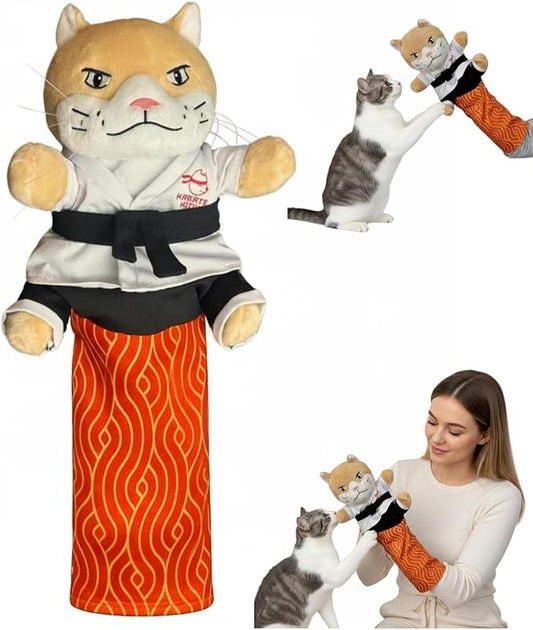 Karate Kitty Puppet, Cat Wrestling Glove with Protective Forearm Sleeve, Cat Wrestling Puppet Hand Biting with Tough Padding, Cats Wrestling Glove Interactive Puppets Toy for Safe Play
